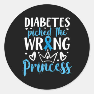 Diabetes Picked The Wrong Princess Diabetes Awaren Classic Round Sticker