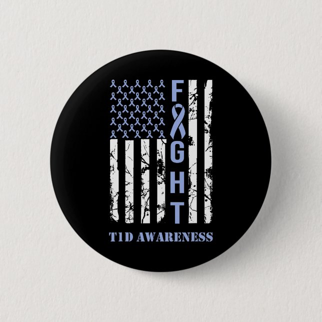 Diabetes T1d Awareness Month Fight Flag Blue Ribbo 2 Inch Round Button (Front)