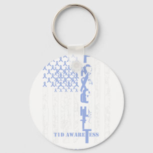 Diabetes T1D Awareness Month Fight Flag Blue Ribbo Keychain