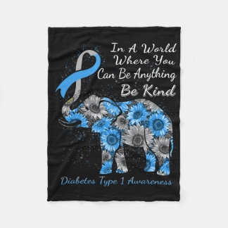 Diabetes Type 1 Awareness Sunflower Elephant Be Ki Fleece Blanket