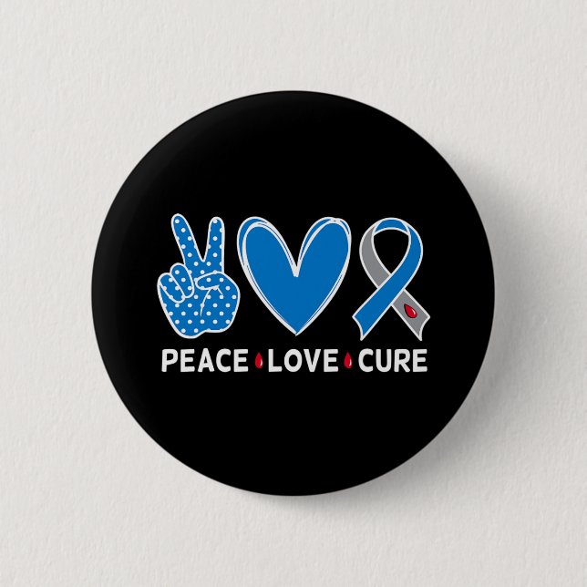 Diabetes Warrior Awareness Blue Peace Love Cure Fa 2 Inch Round Button (Front)