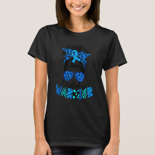 Diabetes Warrior T1d Messy Bun Hair Diabetes Aware T-Shirt