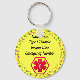 Diabetic Alert Personalized Type 1 or 2 Keychain