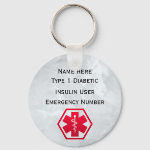 Diabetic Alert Personalized Type 1 or 2 Keychain