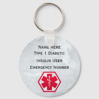 Diabetic Alert Personalized Type 1 or 2 Keychain