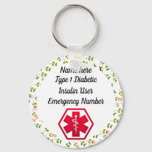 Diabetic Alert Personalized Type 1 or 2 Keychain