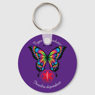 Diabetic Alert Type 1 or 2 Personalize Butterfly Keychain