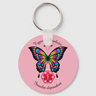 Diabetic Alert Type 1 or 2  Personalize Butterfly Keychain