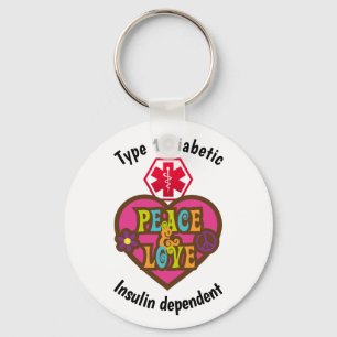Diabetic Alert Type 1 or 2 Personalize Heart Keychain