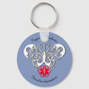 Diabetic Alert Type 1 or 2  Personalize Keychain