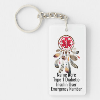 Diabetic Dream Catcher Medical Alert Type 1 or 2 Keychain