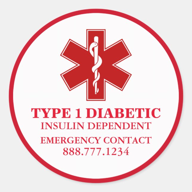 Diabetic Medical Information Classic Round Sticker (Front)