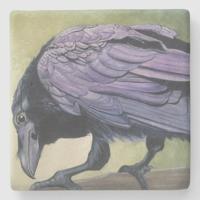 Diablo The Raven Drink Coaster Watercolor of Crow (Front)