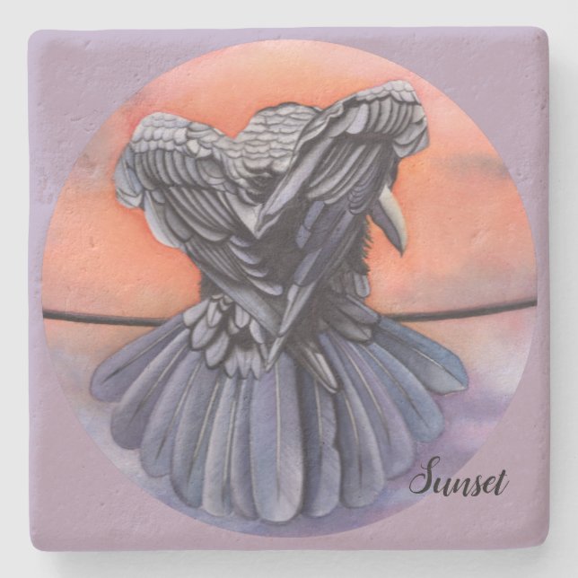 Diablo The Raven Drink Coaster Watercolor of Crow (Front)