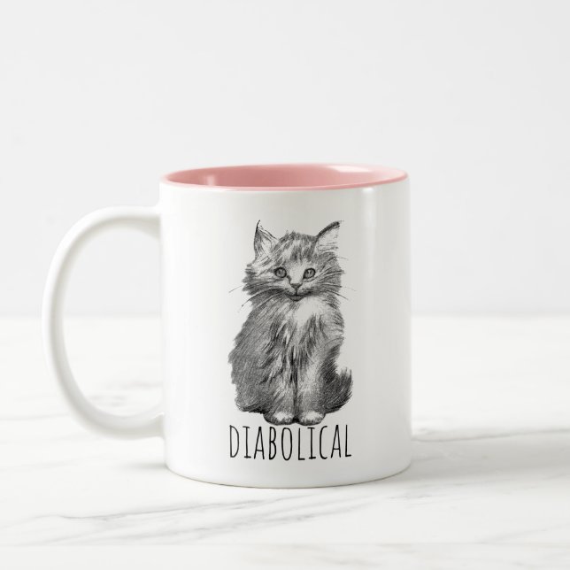 Diabolical Cute Fluffy Kitten Two-Tone Coffee Mug (Left)