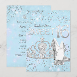 Diadème et talons pailletés bleu argent Invitation