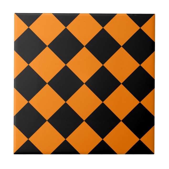 Diag Chequered Large - Black and Orange Tile (Front)