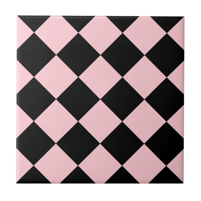 Diag Chequered Large - Black and Pink Tile (Front)