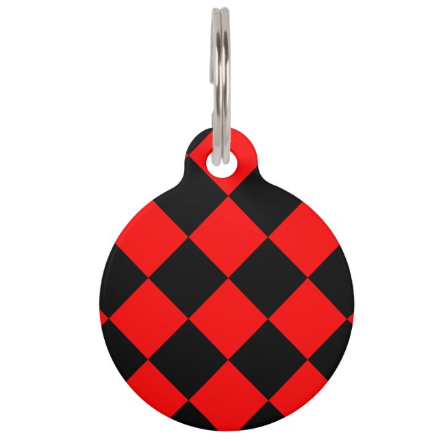 Diag Chequered Large - Black and Red Pet Tag (Front)