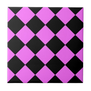 Diag Chequered Large - Black and Ultra Pink Tile
