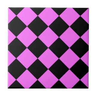 Diag Chequered Large - Black and Ultra Pink Tile