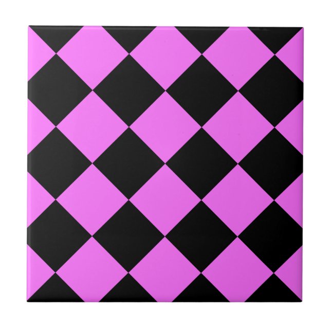 Diag Chequered Large - Black and Ultra Pink Tile (Front)