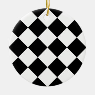 Diag Chequered Large - White and Black Ceramic Ornament