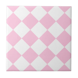 Diag Chequered Large - White and Cotton Candy Tile