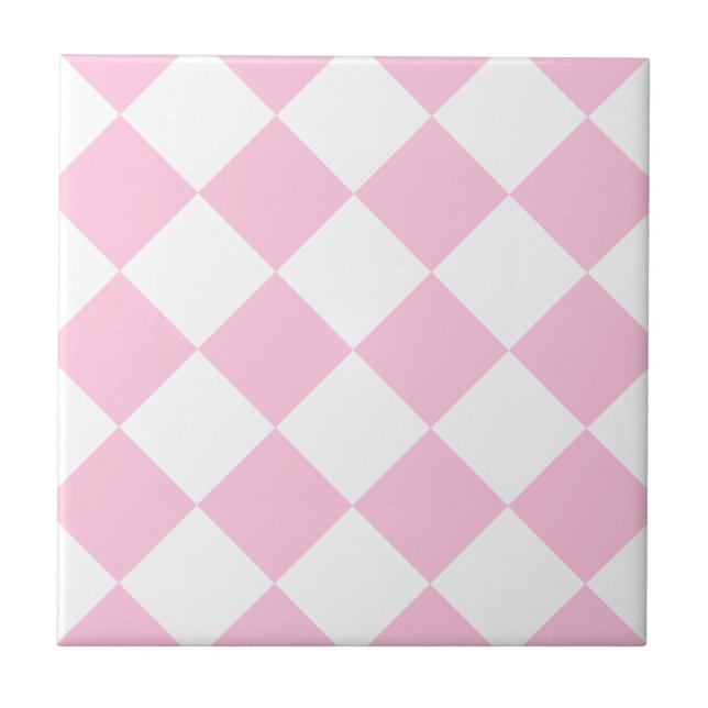 Diag Chequered Large - White and Cotton Candy Tile (Front)