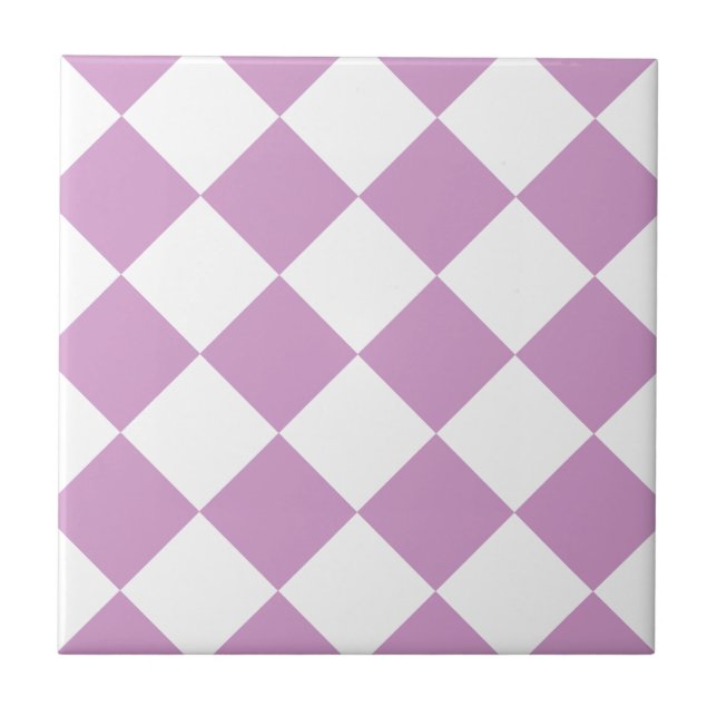 Diag Chequered Large - White and LightMediumOrchid Tile (Front)