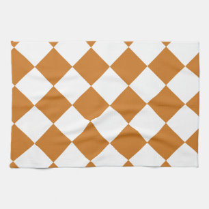 Diag Chequered - White and Ochre Kitchen Towel