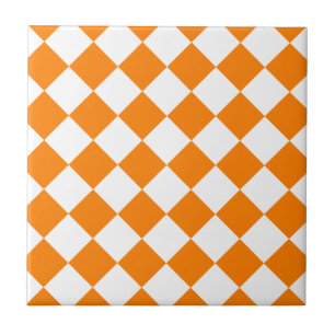 Diag Chequered - White and Orange Tile