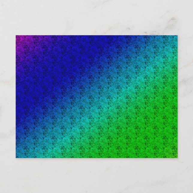 Diag Rainbow Gradient Floral Pattern Blue Green Postcard (Front)