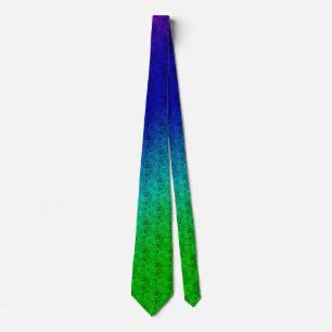 Diag Rainbow Gradient Floral Pattern Blue Green Tie
