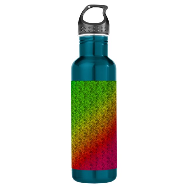 Diag Rainbow Gradient Floral Pattern Red Green 710 Ml Water Bottle (Front)