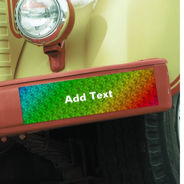 Diag Rainbow Gradient Floral Pattern Red Green Bumper Sticker (Turquoise Gemstone Image Modern Silver Finish Tie Bar)