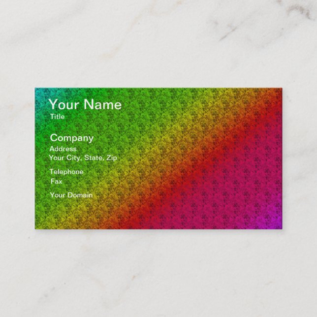 Diag Rainbow Gradient Floral Pattern Red Green Business Card (Front)