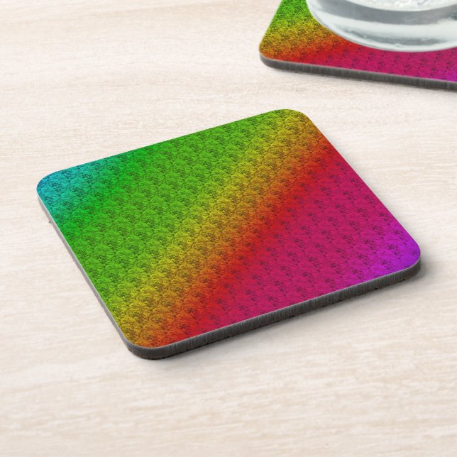 Diag Rainbow Gradient Floral Pattern Red Green Coaster (Left Side)