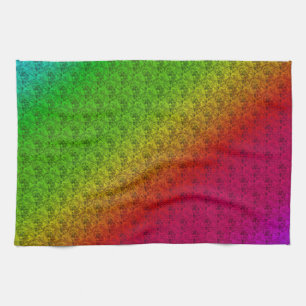 Diag Rainbow Gradient Floral Pattern Red Green Kitchen Towel