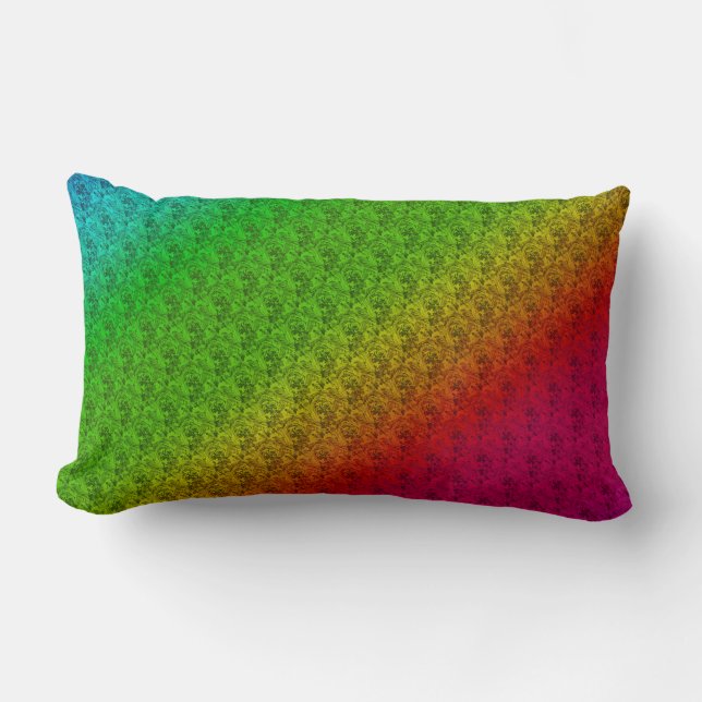 Diag Rainbow Gradient Floral Pattern Red Green Lumbar Pillow (Front)