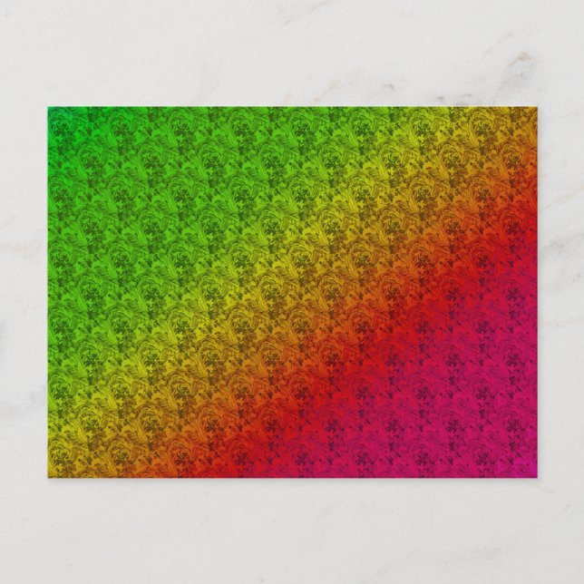 Diag Rainbow Gradient Floral Pattern Red Green Postcard (Front)
