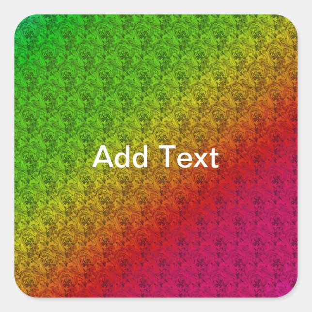 Diag Rainbow Gradient Floral Pattern Red Green Square Sticker (Front)
