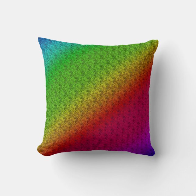 Diag Rainbow Gradient Floral Pattern Red Green Throw Pillow (Front)