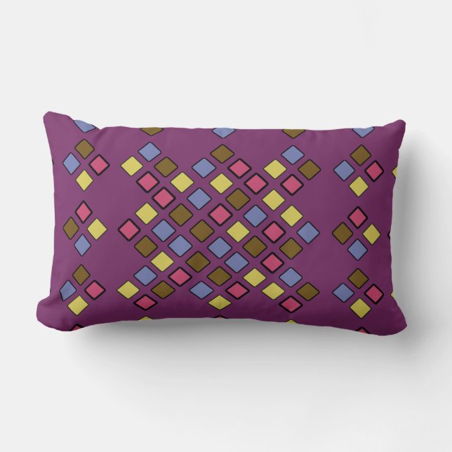 DIAG SQUARES Colourful on any Colour Lumbar Pillow (Front)