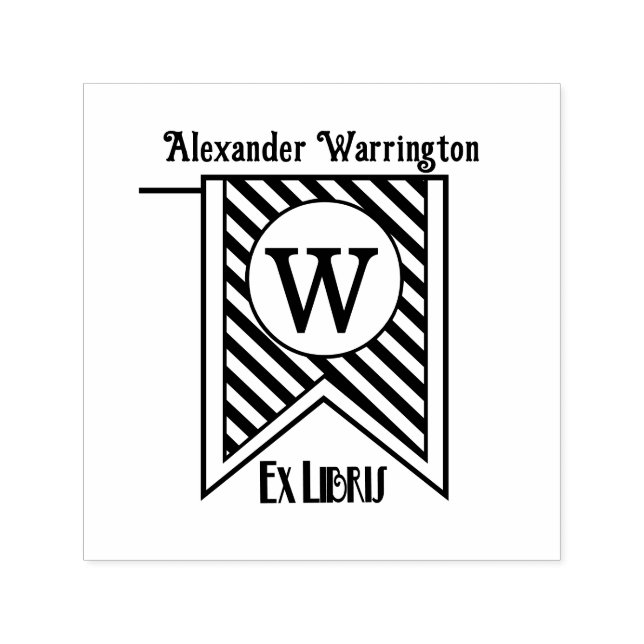Diag Stripe Initial Banner Monogram Ex Libris Book Self-inking Stamp (Design)
