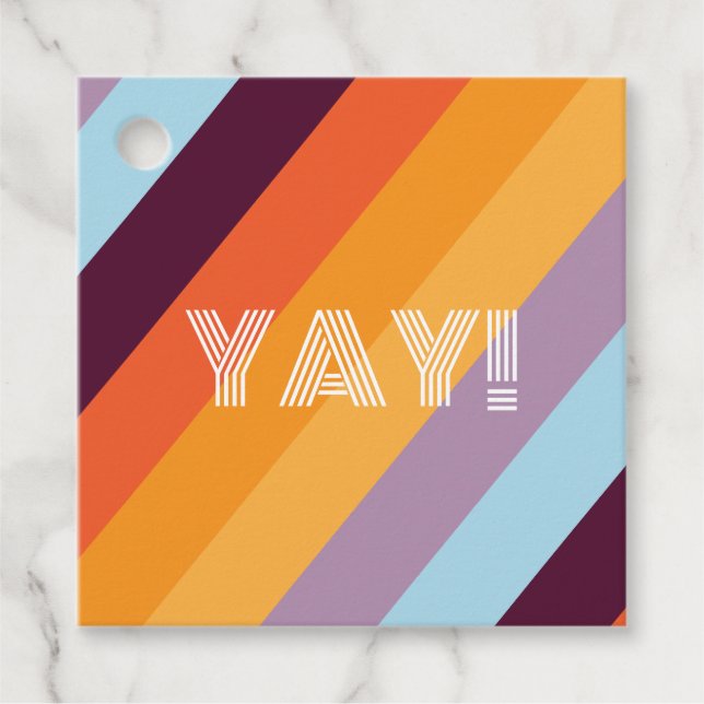 Diagnol Stripe Retro Rainbow Favour Tags (Front)
