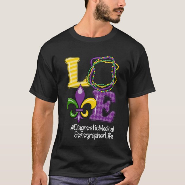 Diagnostic Medical Sonographer Nurse Mardi Gras Le T-Shirt (Front)