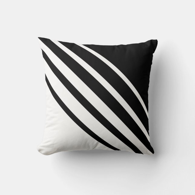 Diagonal Abstract Black & White Striped Throw Pillow (Front)