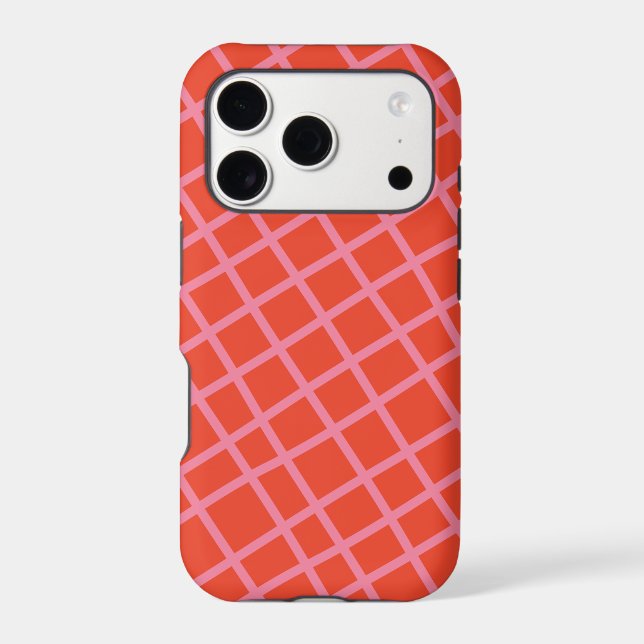 Diagonal Abstract Chequered Lines Pattern in Red (Back)