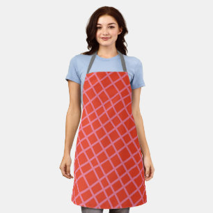 Diagonal Abstract Chequered Lines Pattern in Red Apron